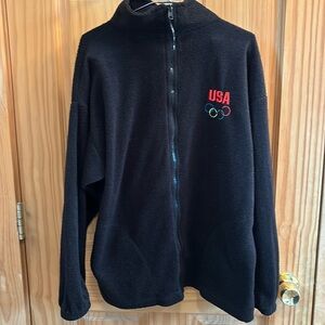 Vintage 80s 90s USA Olympics Fleece Jacket Medium Black Embroidered Made in USA